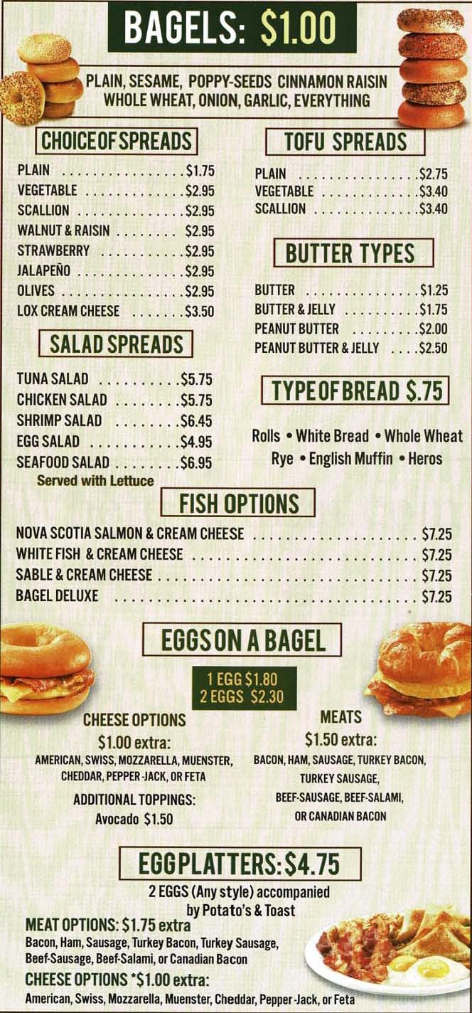 Brooklyn Bagels Menu